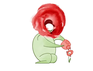 Illustration d’une personne cultivant son jardin intérieur, symbole de transformation intérieure suite à des consultations en relation d'aide